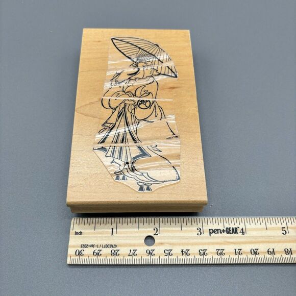 Stamps in Motion Wood Mounted Rubber Stamp 1996 Geisha with Umbrella Vintage - Picture 6 of 6